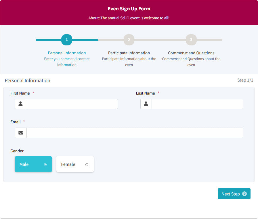 Multiple Step Sign up Form