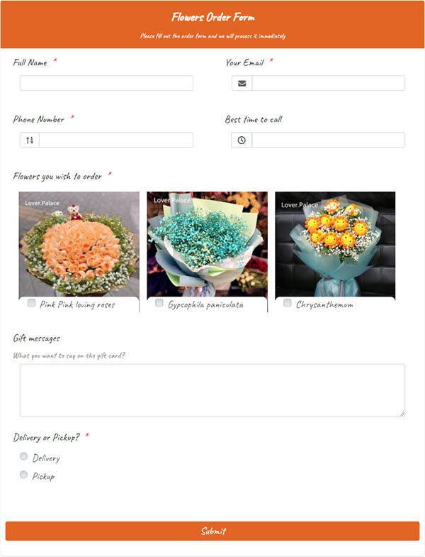 Flowers Order Form