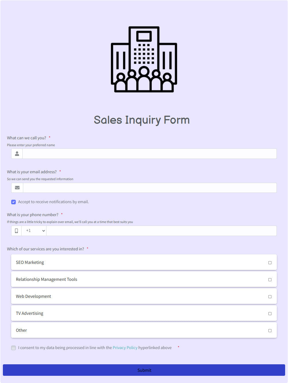 Sales Inquiry Form